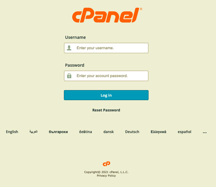 cPanel login screen